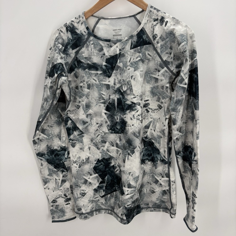 Nike PRO Dri-FIT Allover Print Long Sleeve Shirt Fleece Lined Women's Size M #7G